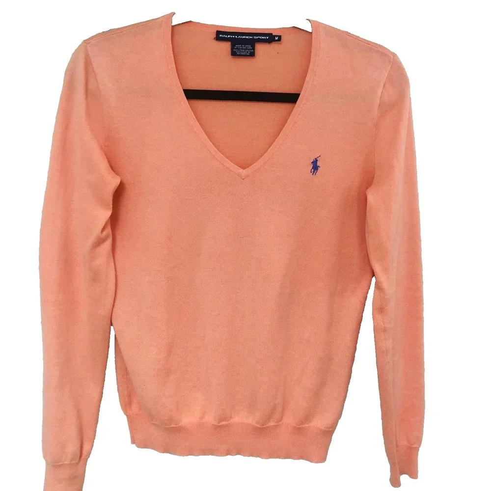 Ralph Lauren Sport Womens‎ M Pima Cotton Pullover Top Pony Ac Peach Preppy